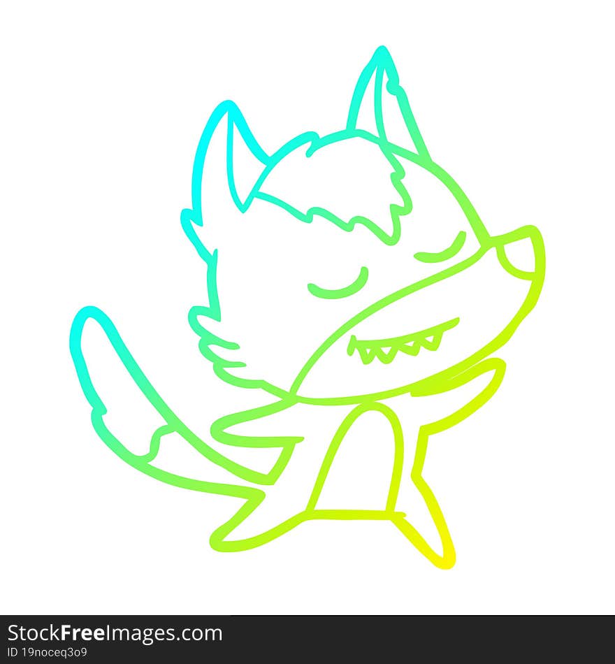 cold gradient line drawing friendly cartoon wolf dancing