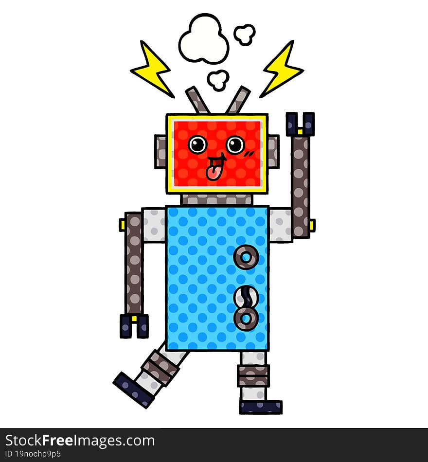 comic book style cartoon crazed robot