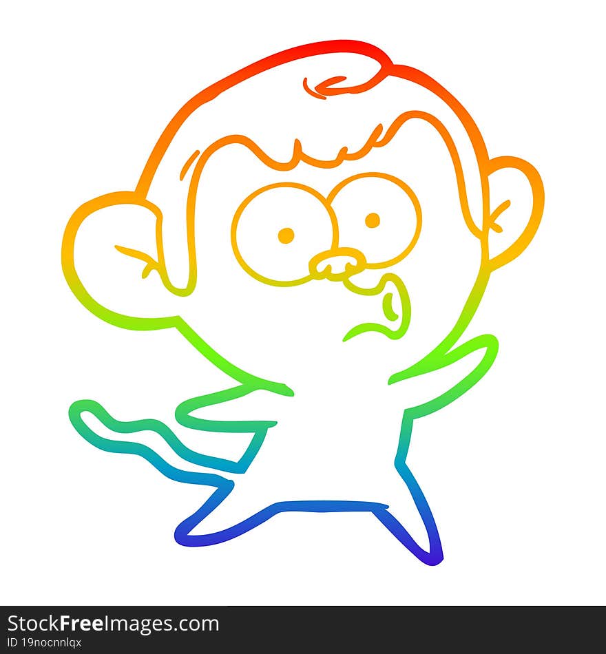 rainbow gradient line drawing cartoon surprised monkey