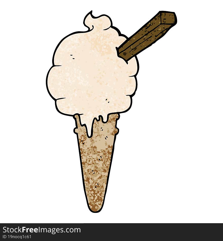 cartoon ice cream with speech bubble in retro texture style