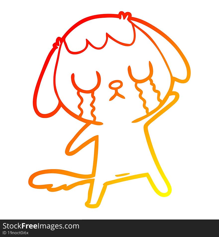 warm gradient line drawing cute cartoon dog crying