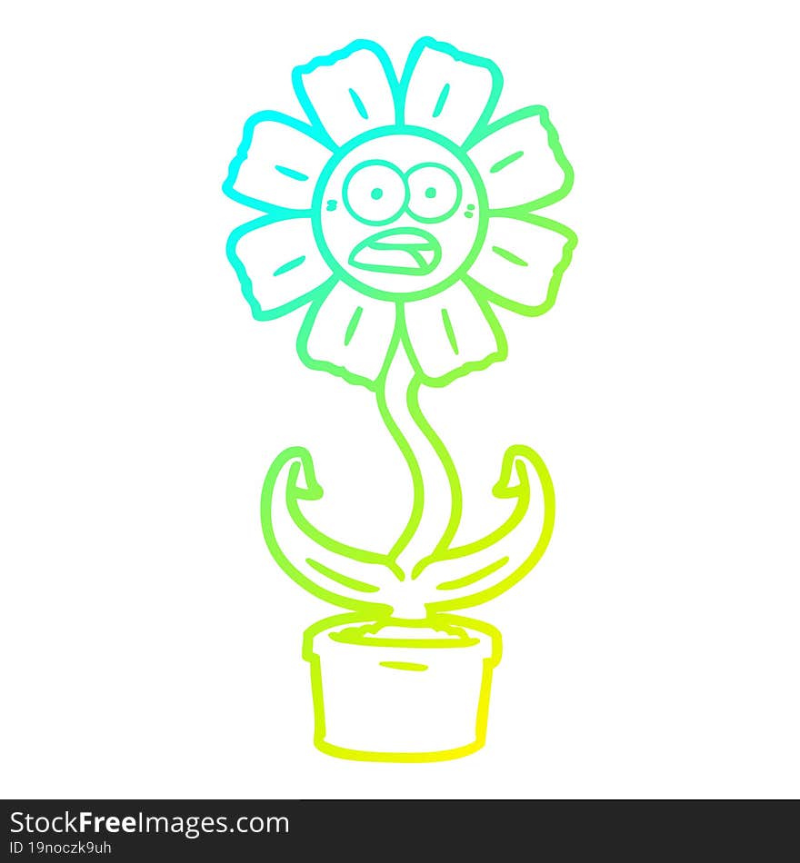 cold gradient line drawing cartoon shocked flower