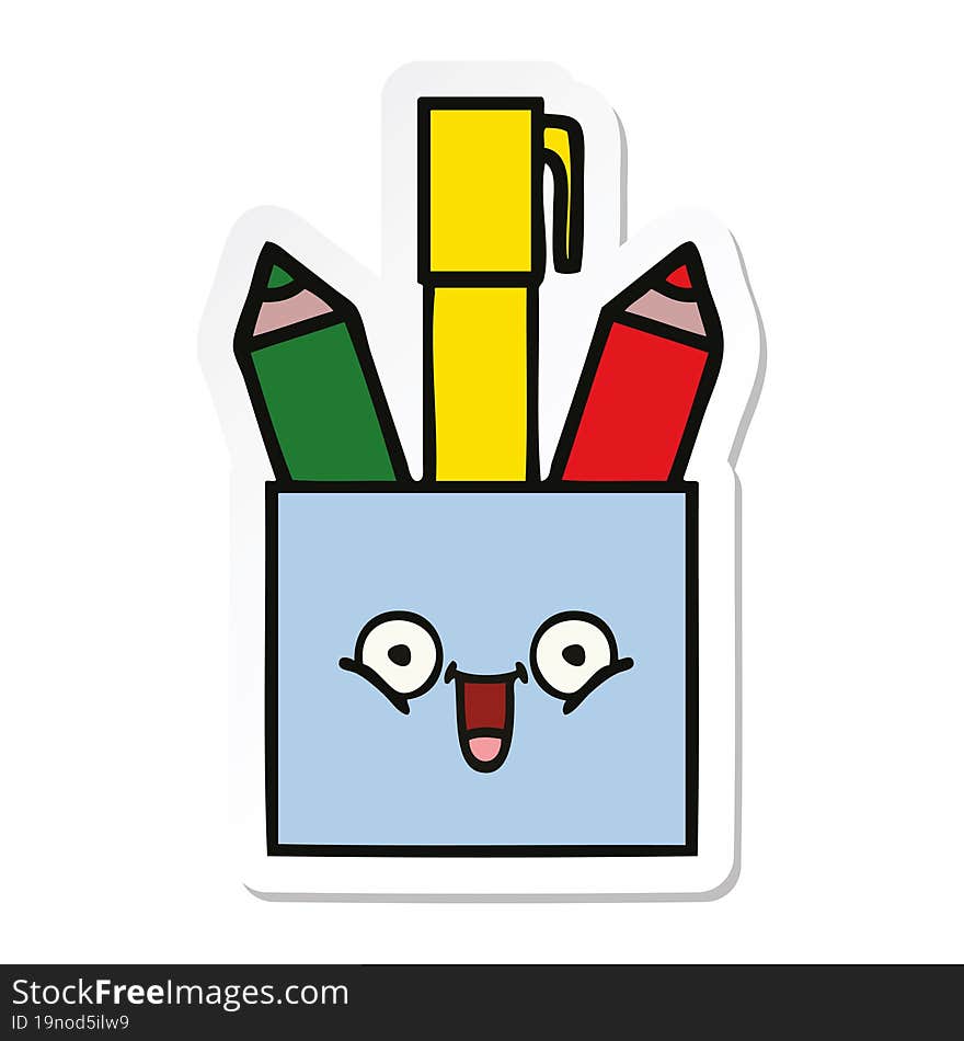 Sticker Of A Cute Cartoon Pencil Pot