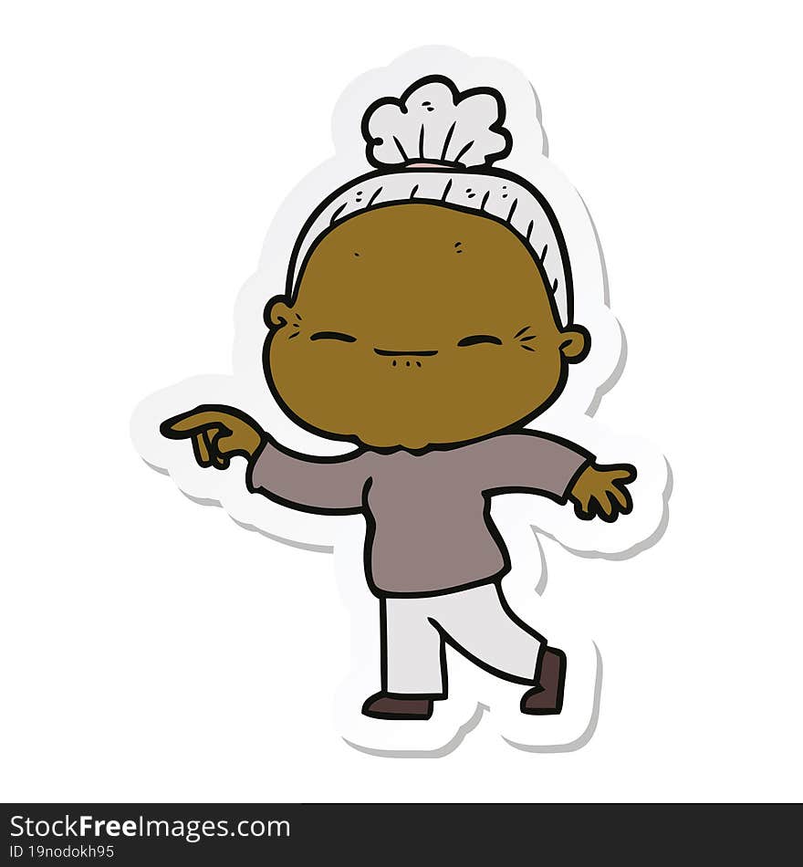 sticker of a cartoon peaceful old woman