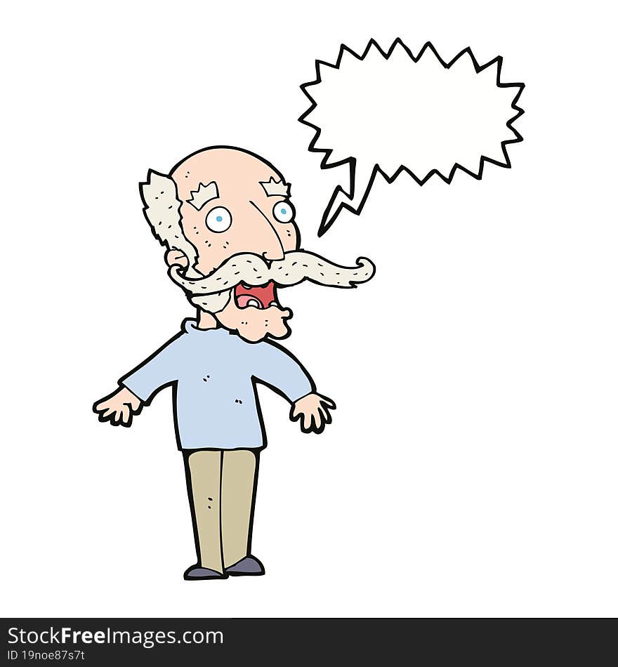 cartoon old man gasping in surprise with speech bubble