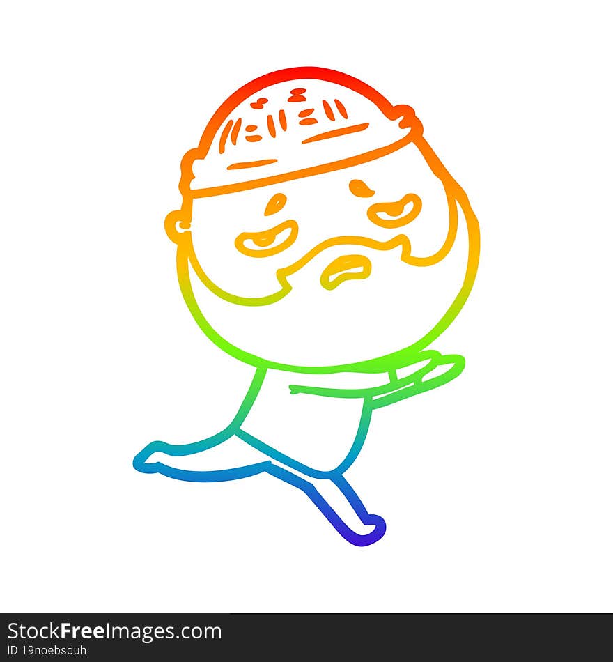 rainbow gradient line drawing cartoon worried man with beard