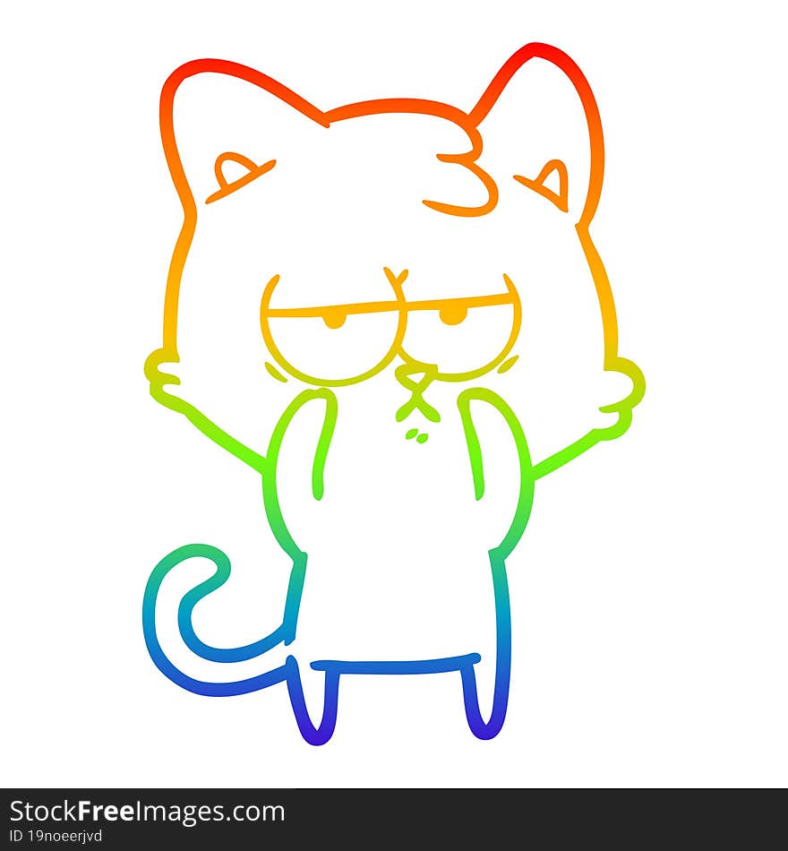 rainbow gradient line drawing bored cartoon cat