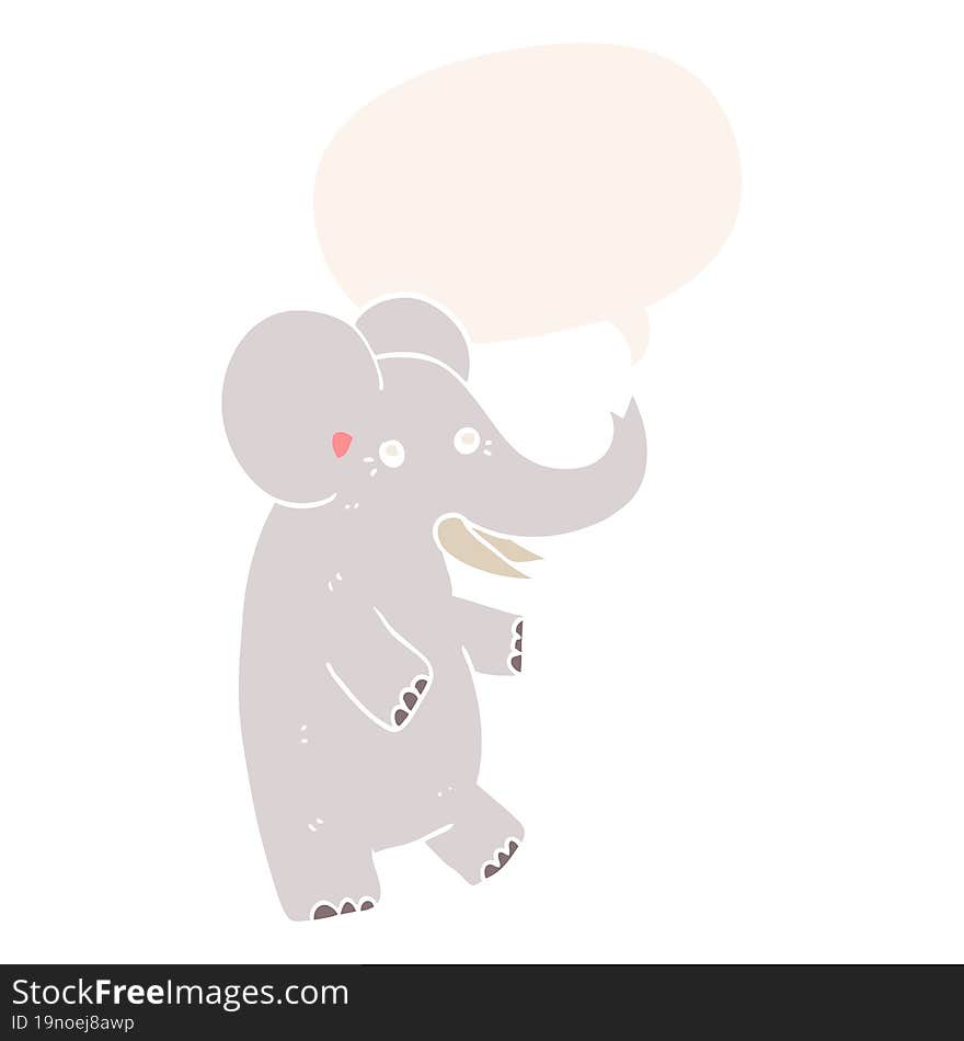 Cartoon Elephant And Speech Bubble In Retro Style