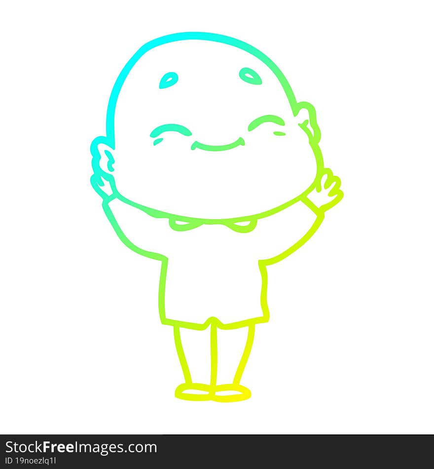 Cold Gradient Line Drawing Cartoon Happy Bald Man