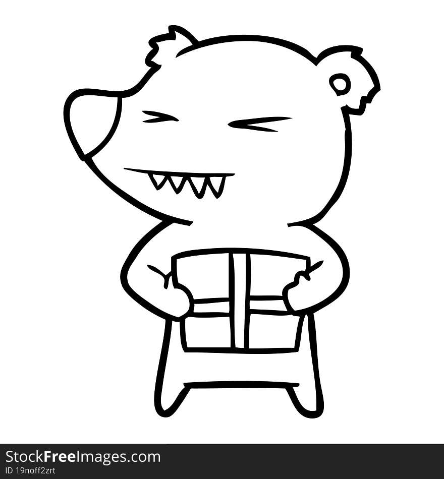 angry bear cartoon with gift. angry bear cartoon with gift