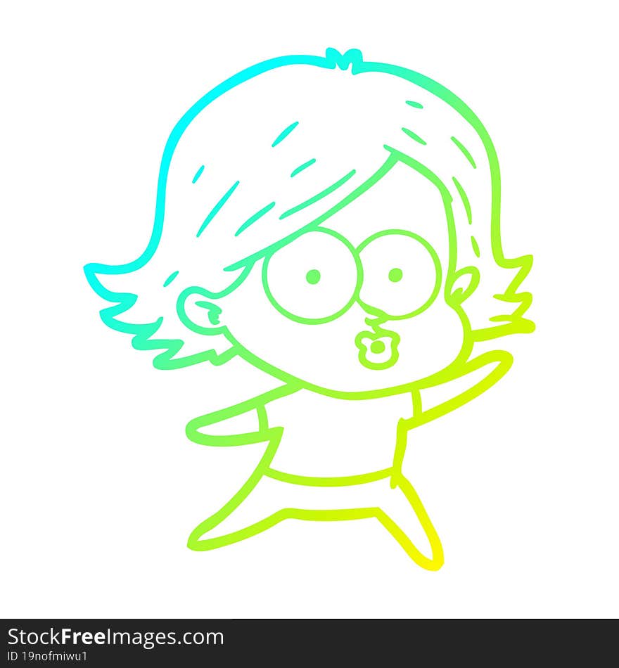 cold gradient line drawing cartoon girl pouting