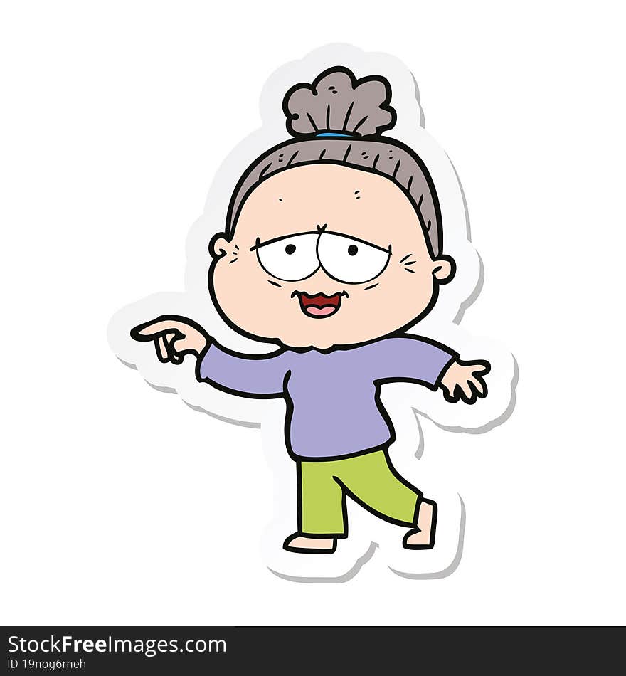 sticker of a cartoon happy old lady