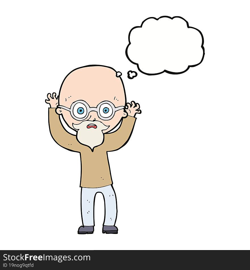 cartoon stressed bald man with thought bubble