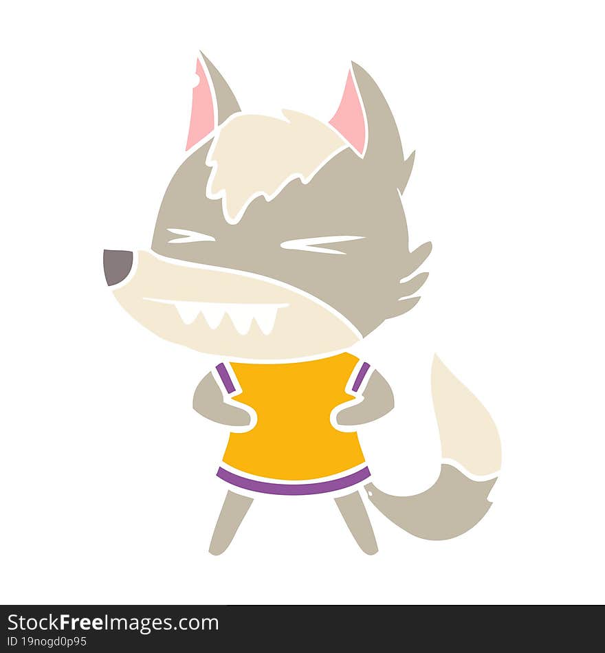 angry wolf flat color style cartoon