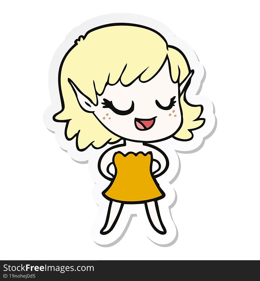 sticker of a happy cartoon elf girl