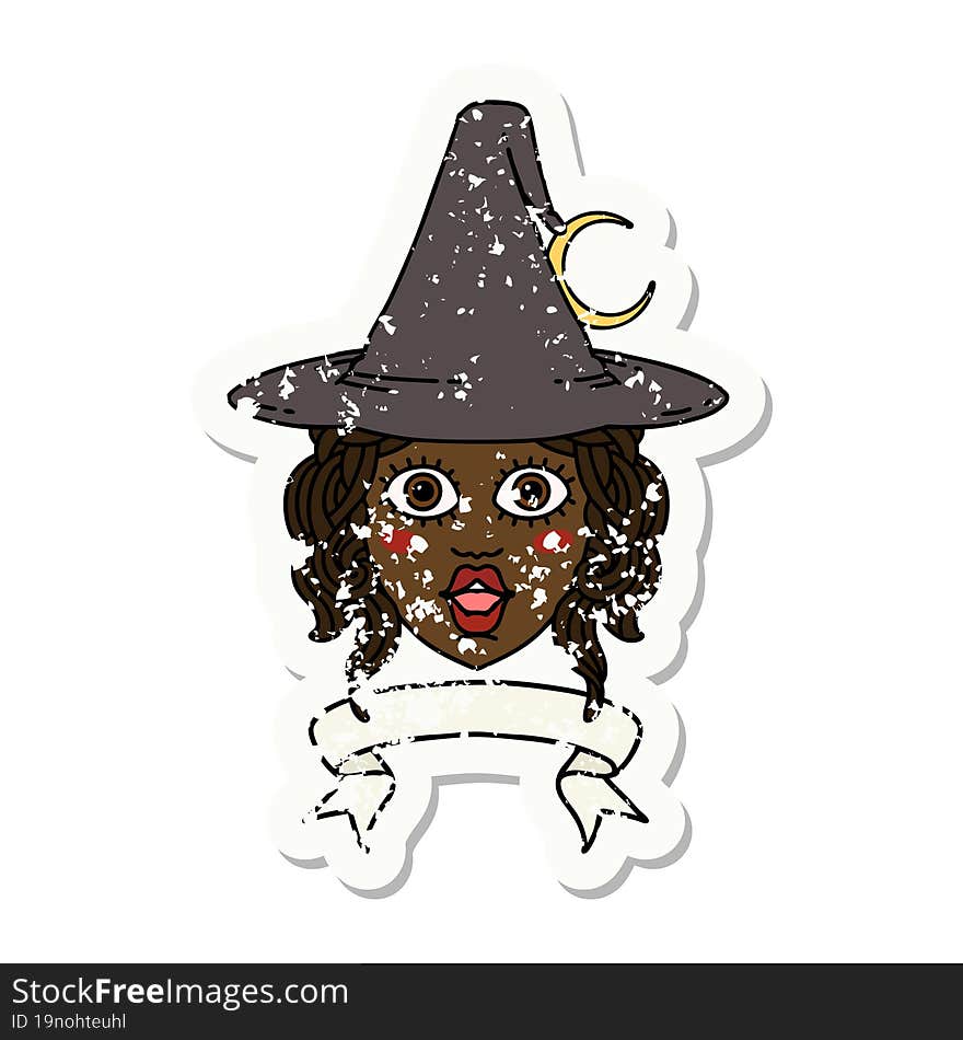 human witch character with banner illustration