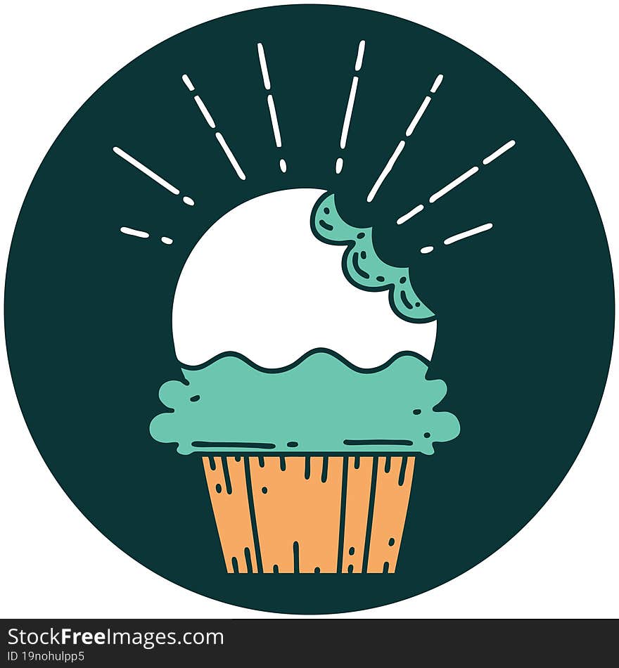 icon of a tattoo style cupcake with missing bite