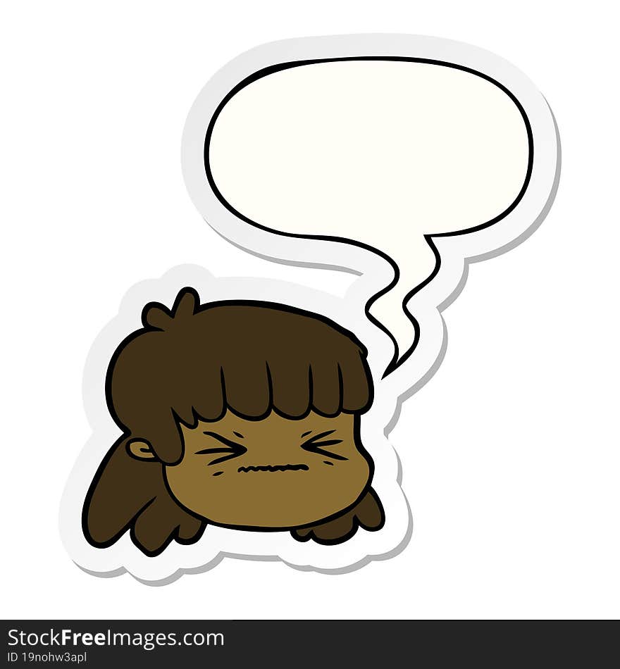 Cartoon Female Face And Speech Bubble Sticker