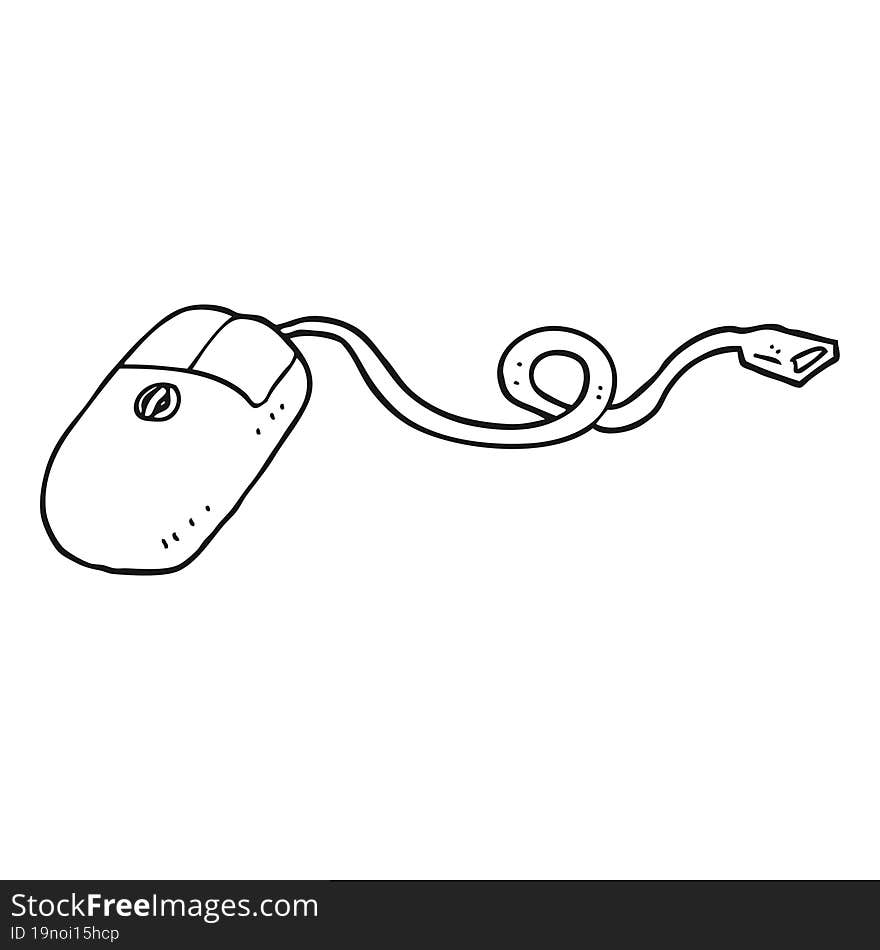 freehand drawn black and white cartoon computer mouse