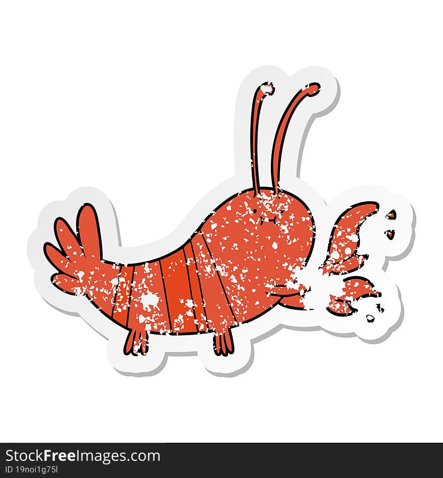 distressed sticker of a cartoon lobster