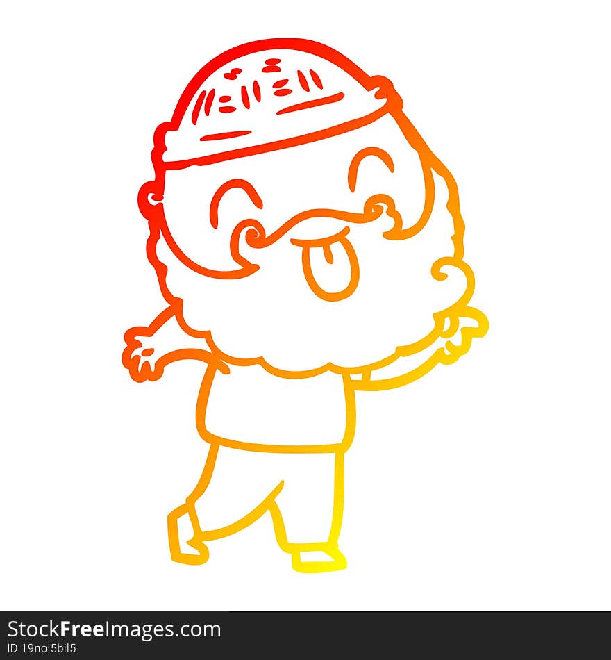 warm gradient line drawing man with beard sticking out tongue