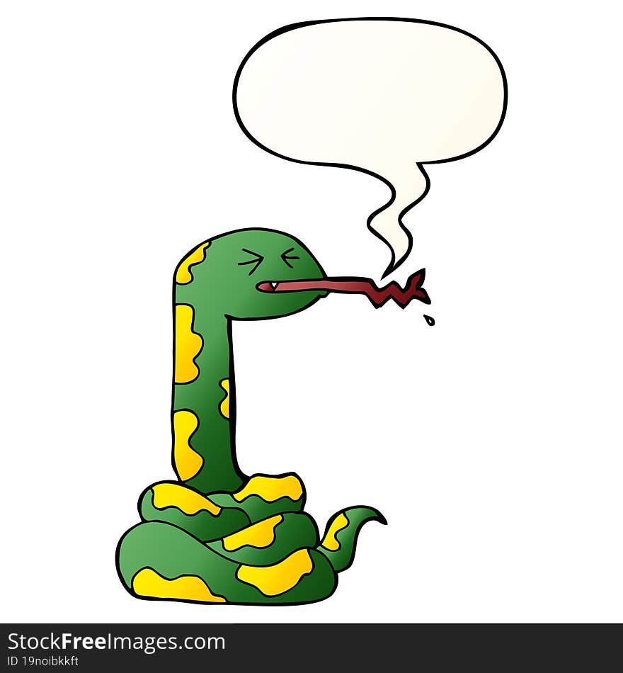 cartoon hissing snake and speech bubble in smooth gradient style