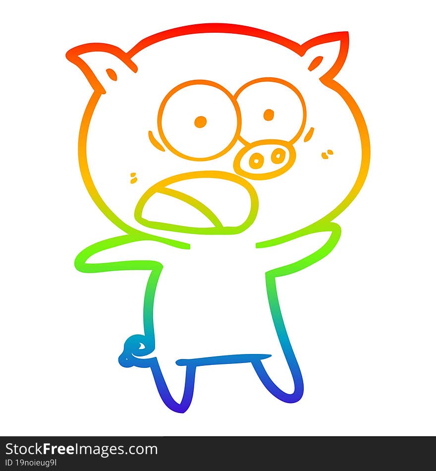 rainbow gradient line drawing cartoon pig shouting