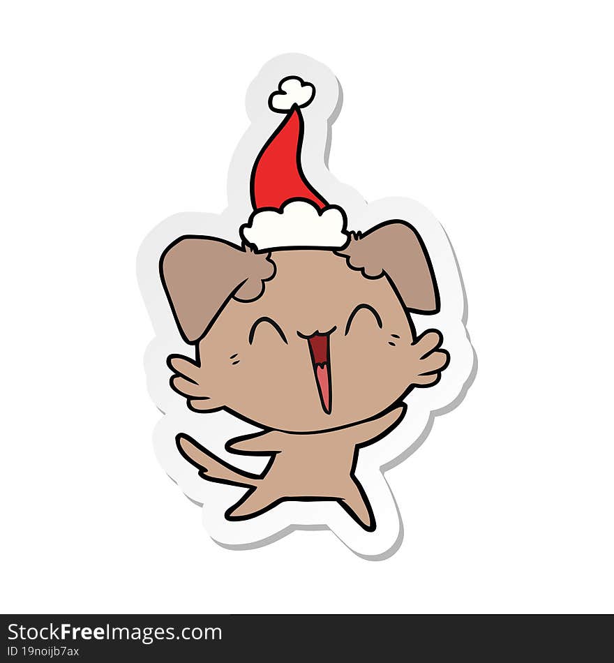 happy little dog sticker cartoon of a wearing santa hat