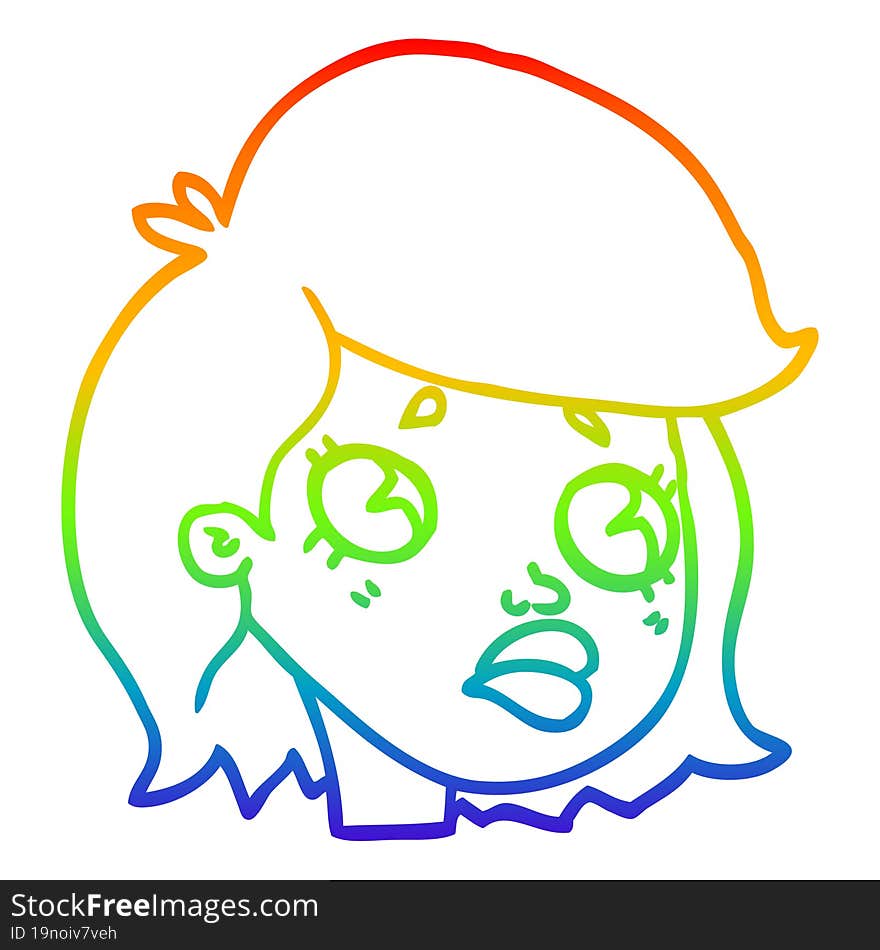 rainbow gradient line drawing of a cartoon sad girl