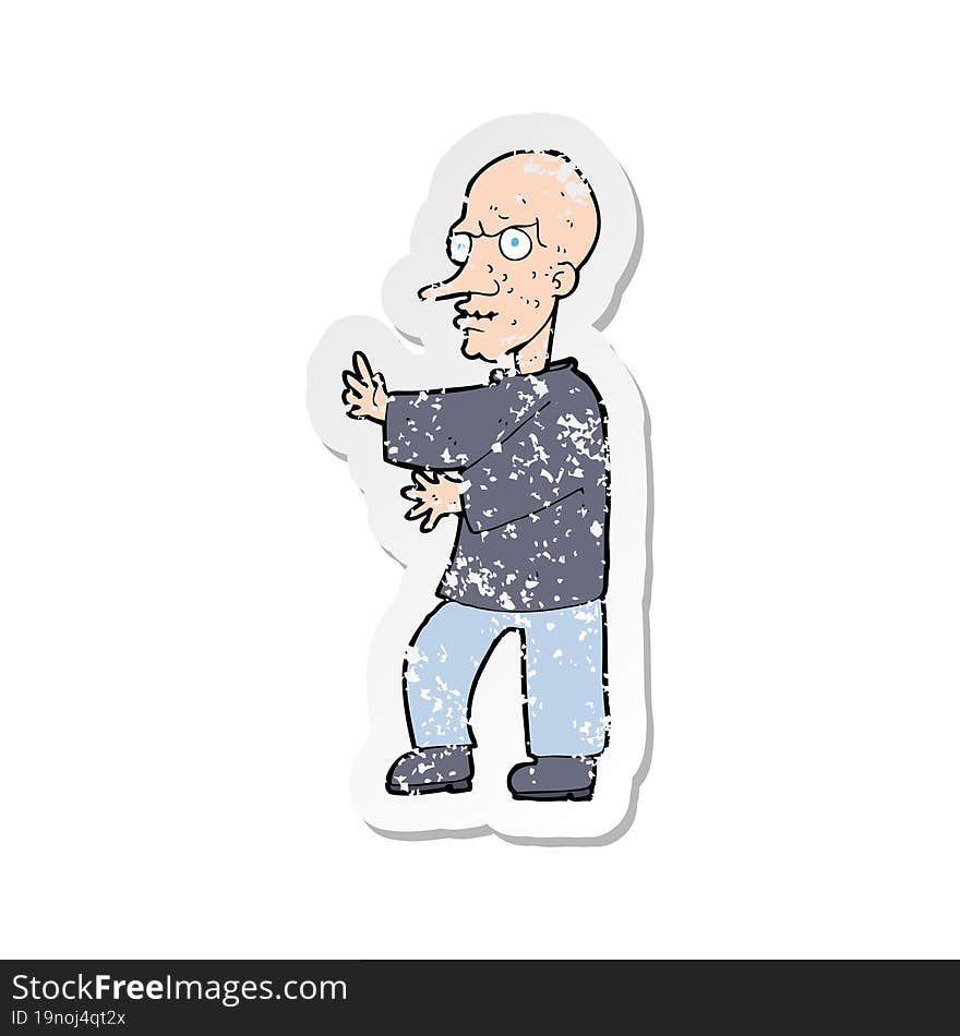 retro distressed sticker of a cartoon mean looking man