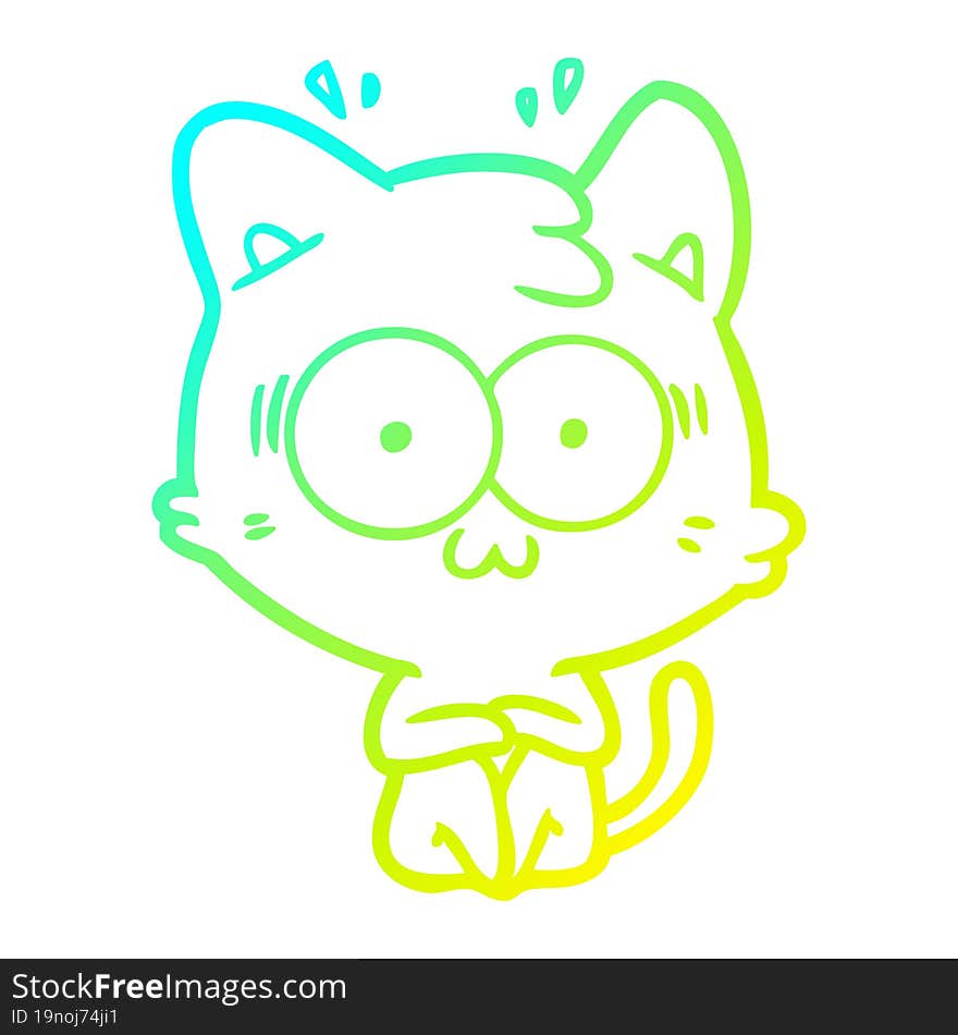 Cold Gradient Line Drawing Cartoon Surprised Cat