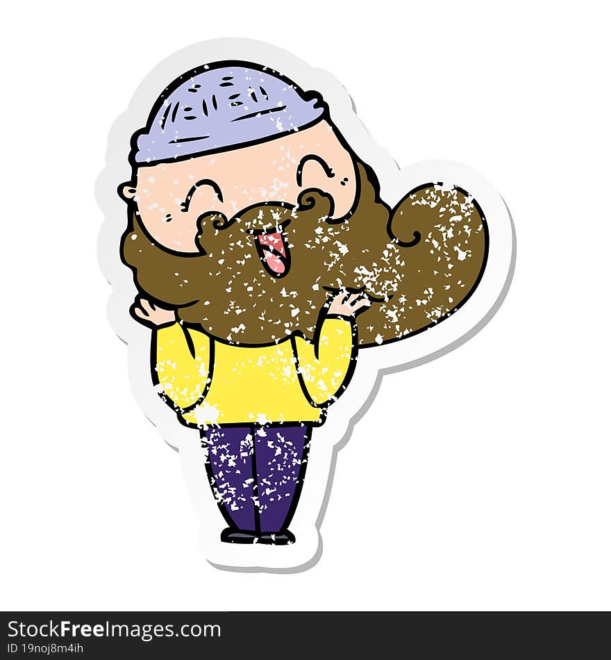 distressed sticker of a happy bearded man