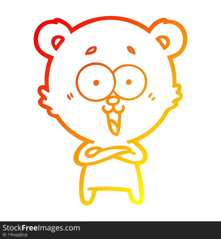 warm gradient line drawing laughing teddy  bear cartoon