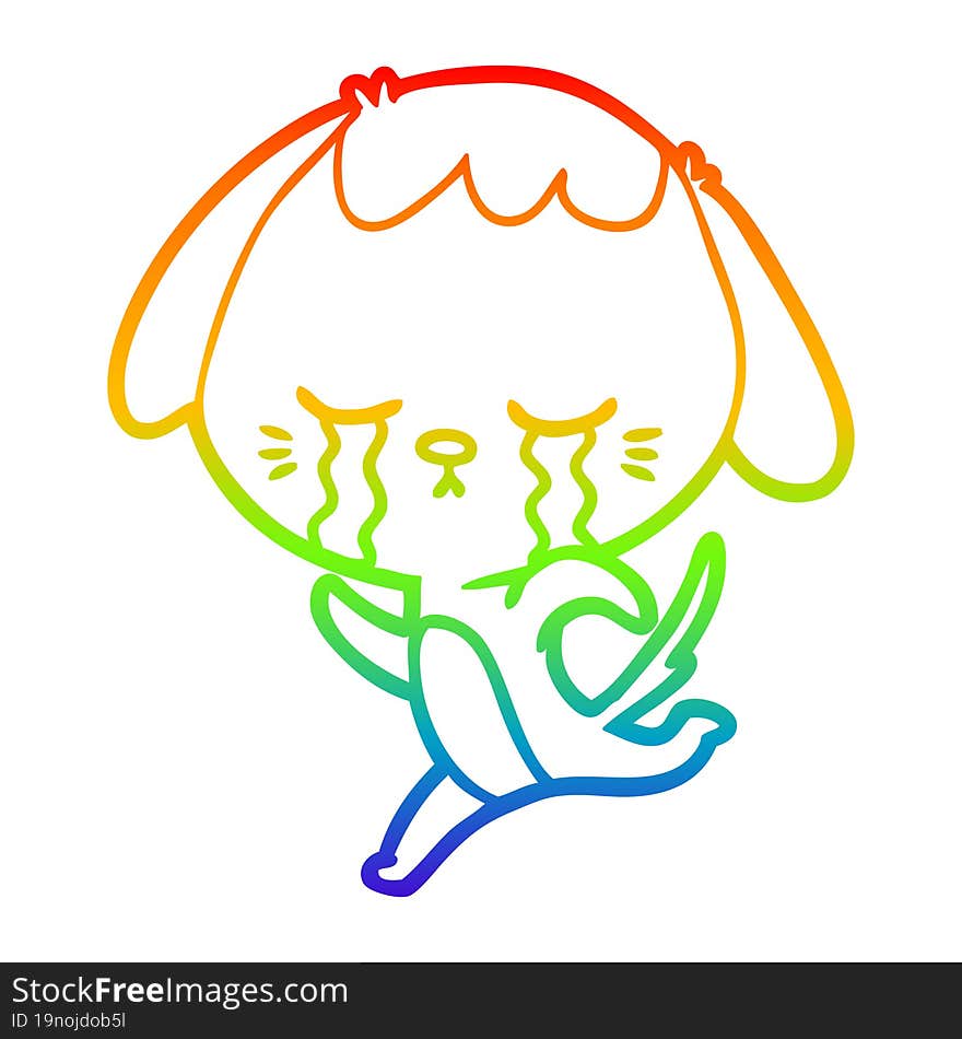 Rainbow Gradient Line Drawing Cartoon Dog Crying