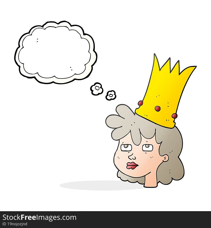 freehand drawn thought bubble cartoon queen with crown