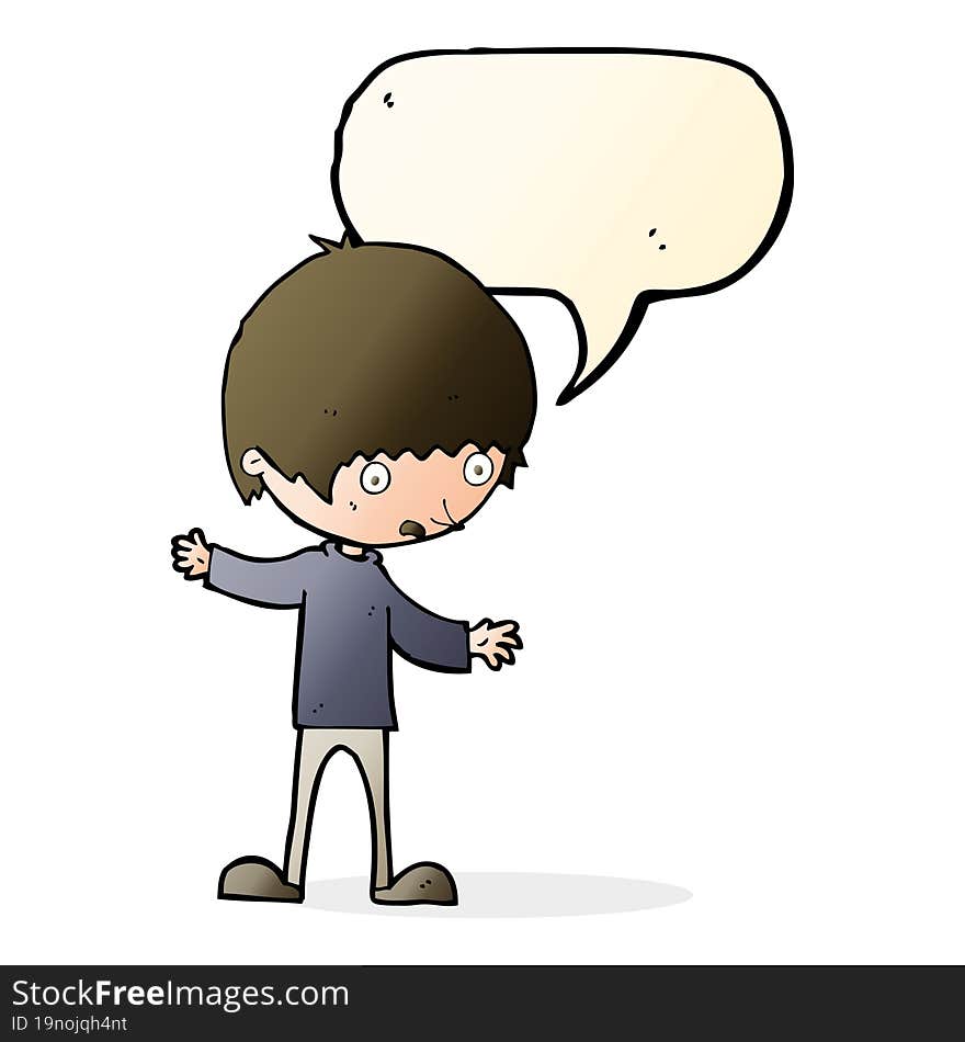 Cartoon Boy With Outstretched Arms With Speech Bubble