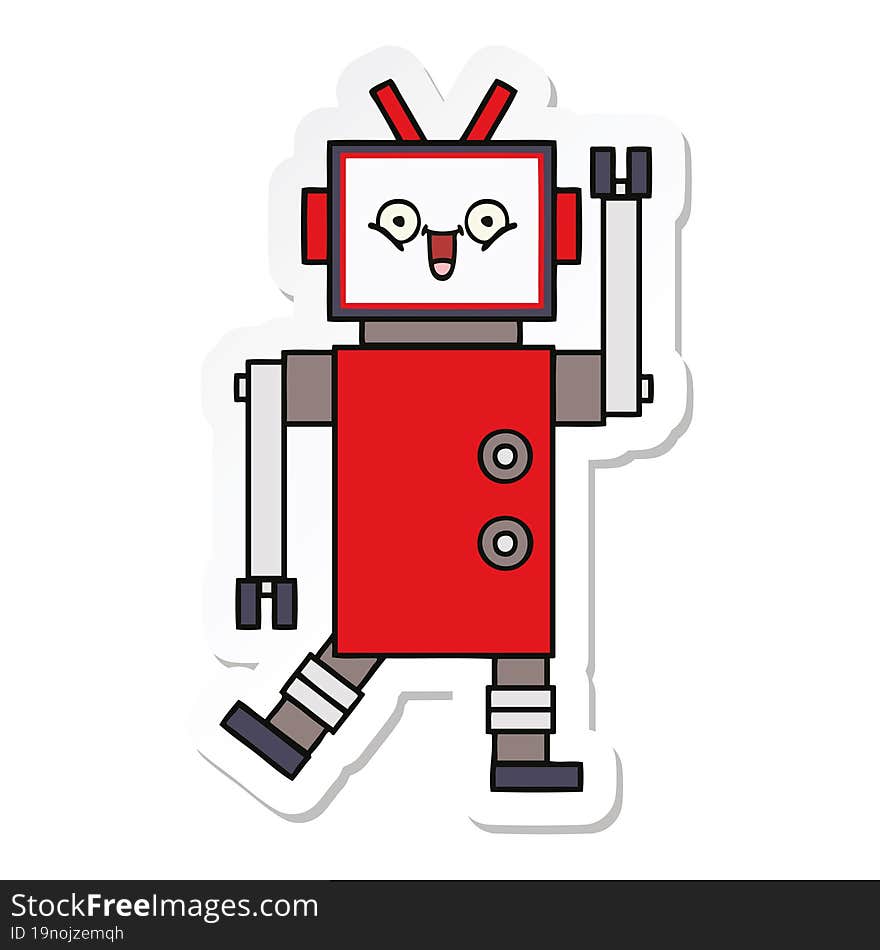 sticker of a cute cartoon happy robot