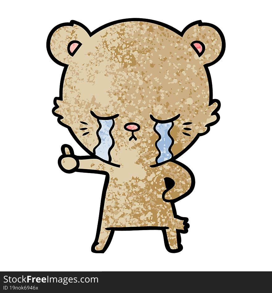 crying cartoon bear giving thumbs up. crying cartoon bear giving thumbs up