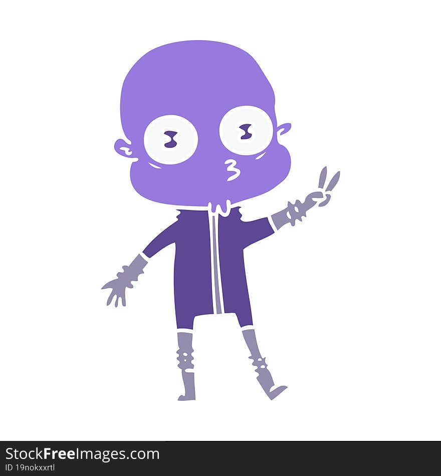 Flat Color Style Cartoon Weird Bald Spaceman