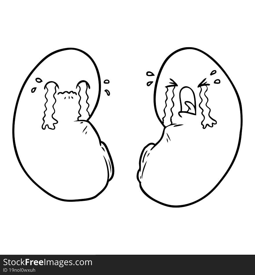 cartoon kidneys crying. cartoon kidneys crying