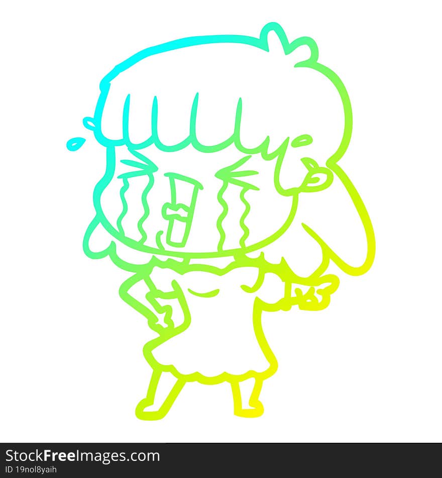 cold gradient line drawing of a cartoon woman