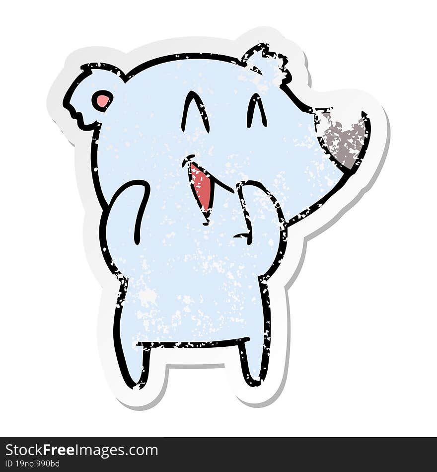 distressed sticker of a laughing bear cartoon