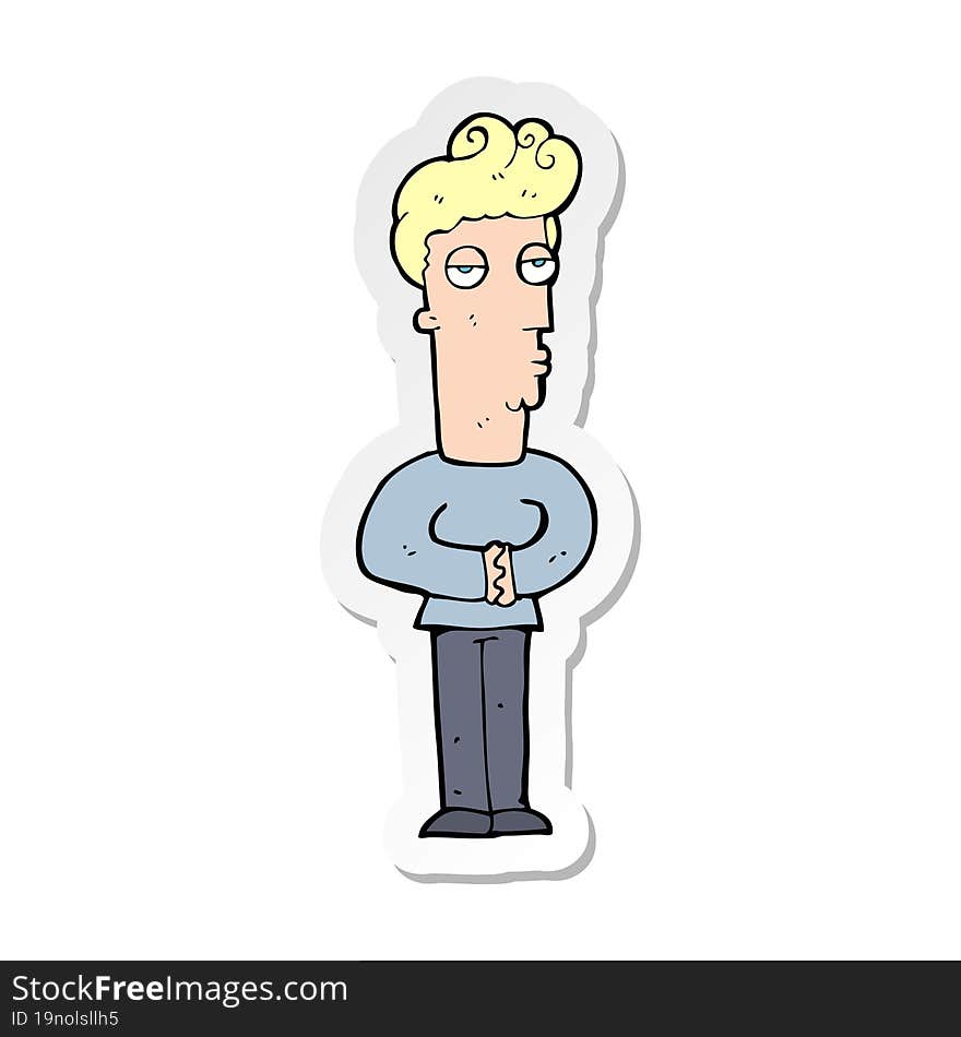 sticker of a cartoon jaded man