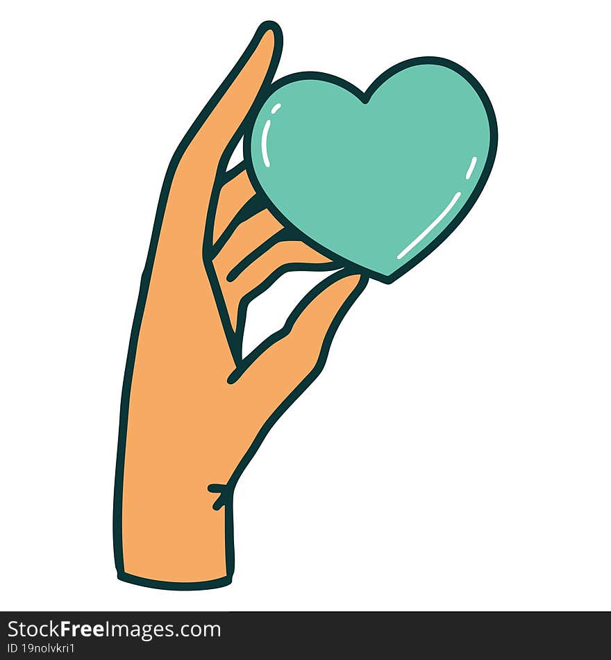 tattoo style icon of a hand holding a heart