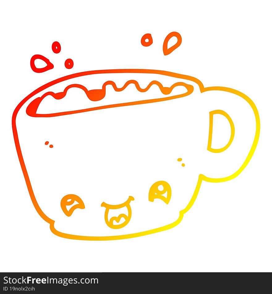 warm gradient line drawing of a cartoon cup of coffee