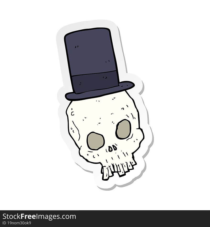 sticker of a cartoon skull wearing top hat