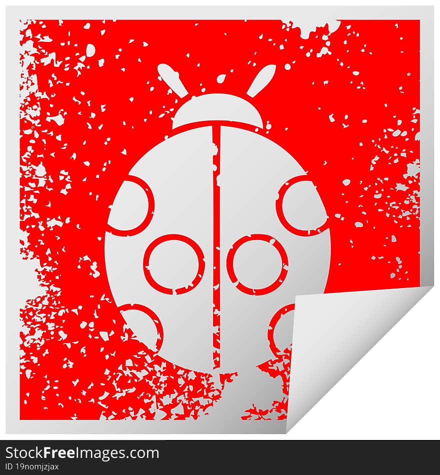 distressed square peeling sticker symbol lady bug