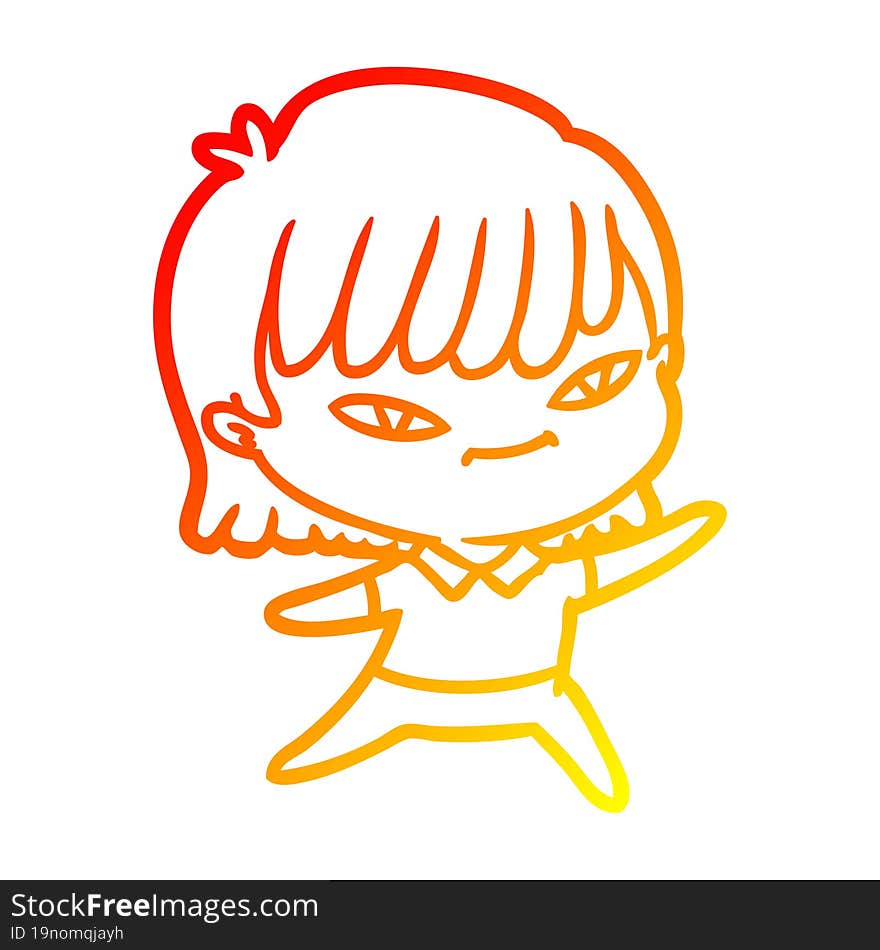 warm gradient line drawing of a cartoon woman