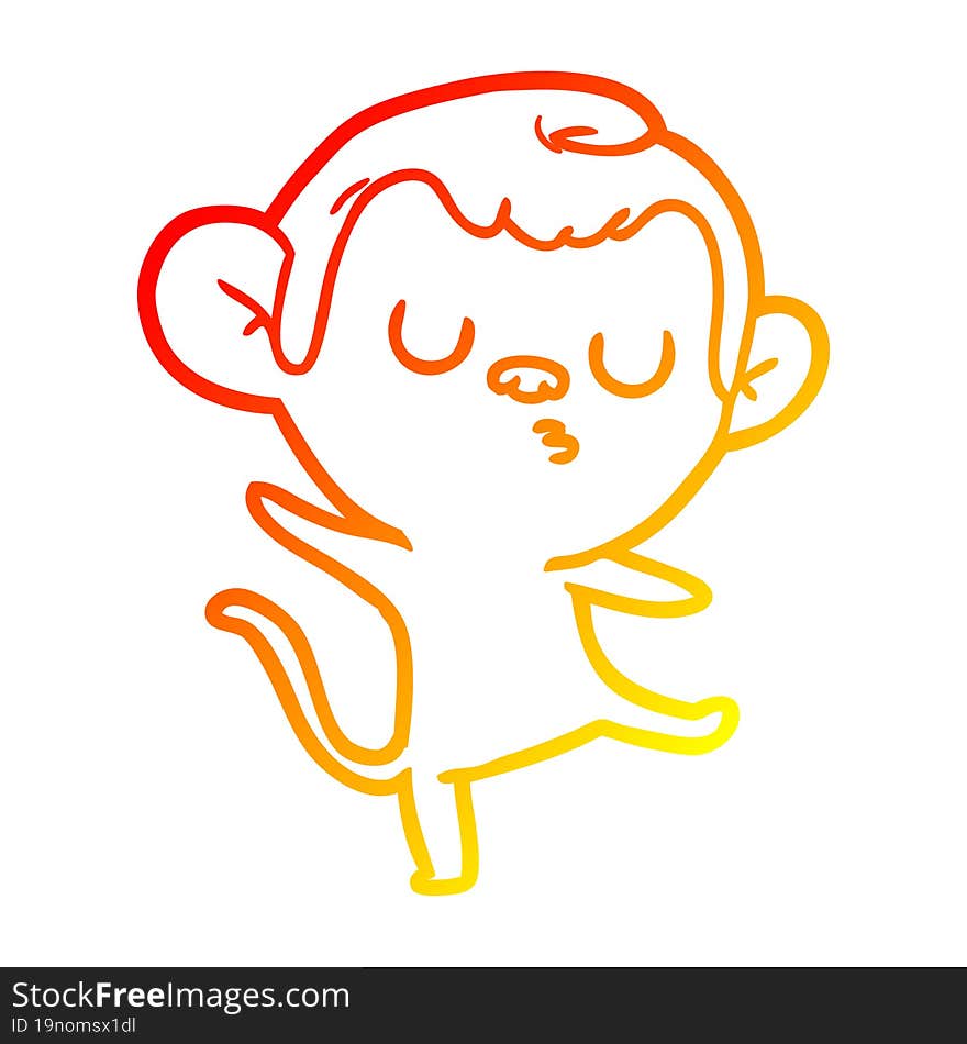 warm gradient line drawing of a cartoon monkey