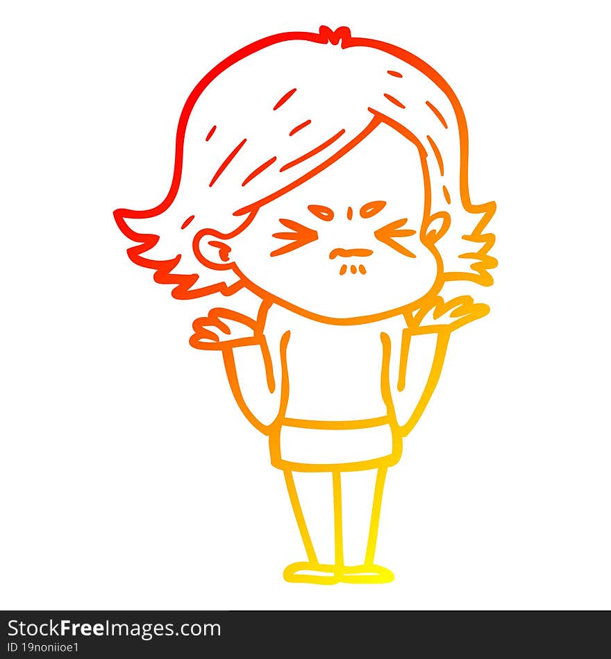 warm gradient line drawing cartoon angry woman